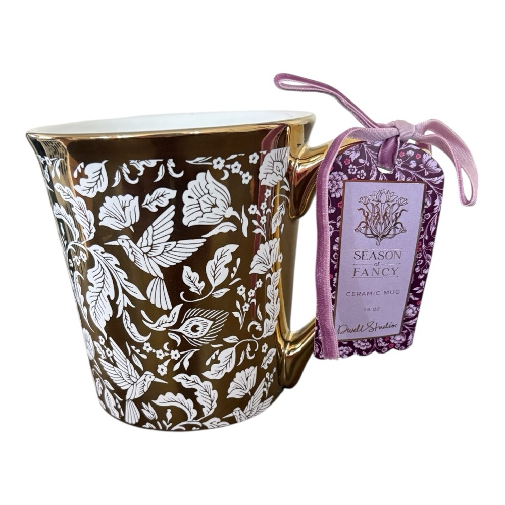 DwellStudio Season of Fancy Gold Floral Ceramic Mug 19oz New with Tag